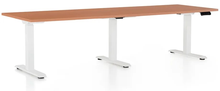 Výškovo nastaviteľný stôl OfficeTech Long, 240 x 80 cm, biela podnož, čerešňa