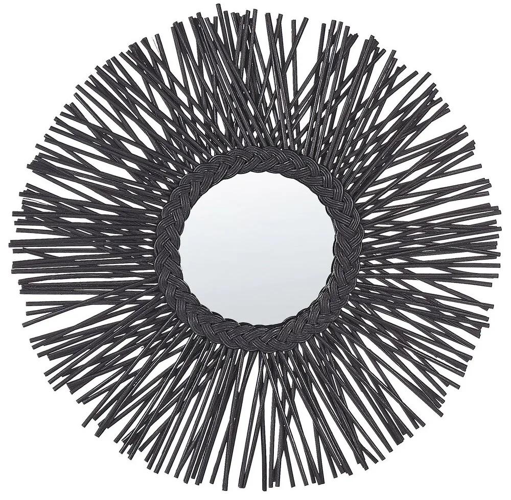 Nástenné ratanové zrkadlo ⌀ 60 cm čierne KALASIN Beliani