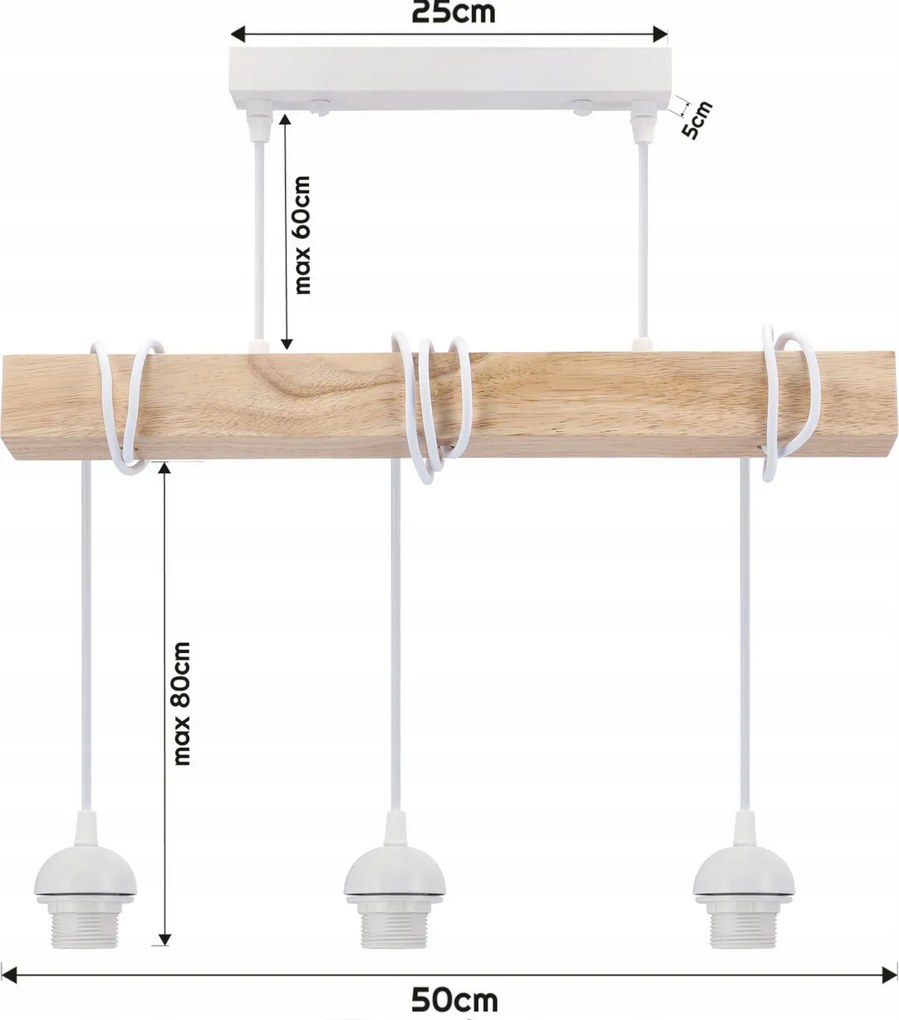 BERGE LED závesné stropné svietidlo, drevený trám, 3xE27, loft, mliečna kocka - biela