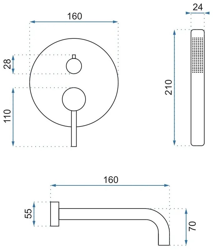 Rea Lungo, podomietková vaňová súprava + box P6300 - komplet sada, zlatá, REA-P4563