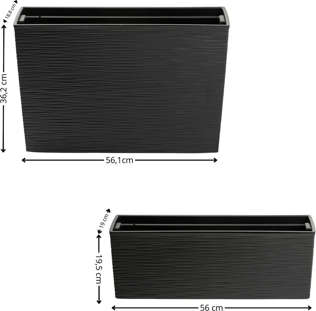 Sada 2 ks květináčů Riflo 56×19/36,2×56,1 cm černá