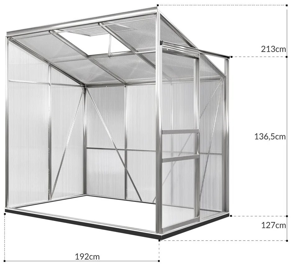 InternetovaZahrada Záhradný skleník - 190 x 122 x 202 - plocha 2,3 m² - objem 3,65 m³ + základňa