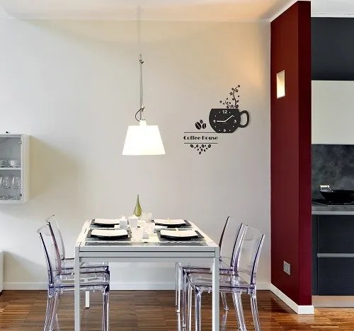 Coffee House dekoračné hodiny do kuchyne tmavohnedá