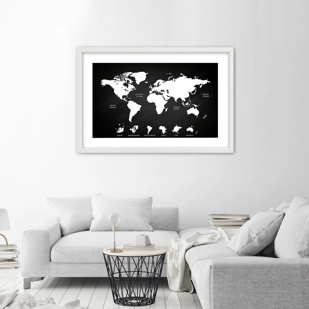 Gario Plagát Kontrastná mapa sveta a kontinentov Farba rámu: Bez rámu, Rozmery: 30 x 20 cm