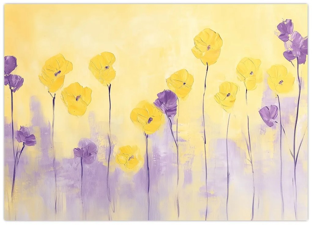 Obraz - Fialové a žlté kvietky (70x50 cm)