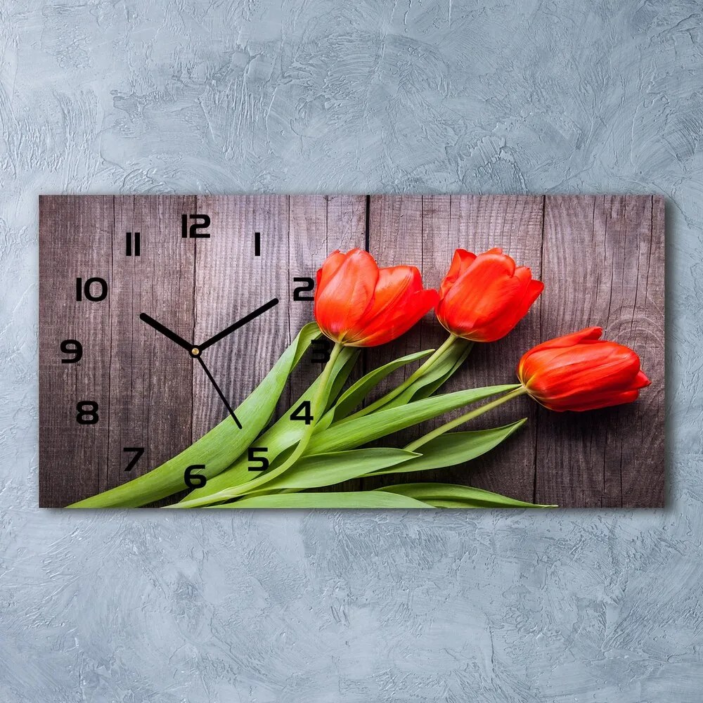 Sklenené hodiny na stenu Červené tulipány pl_zsp_60x30_f_137777387