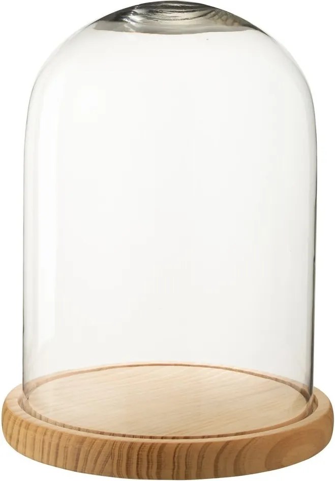 Prírodný drevený podnos so skleneným poklopom Bell Jar L - Ø 23*29 cm