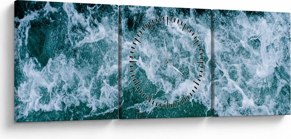 Obraz - Vlny oceánu (s hodinami) (90x30 cm)
