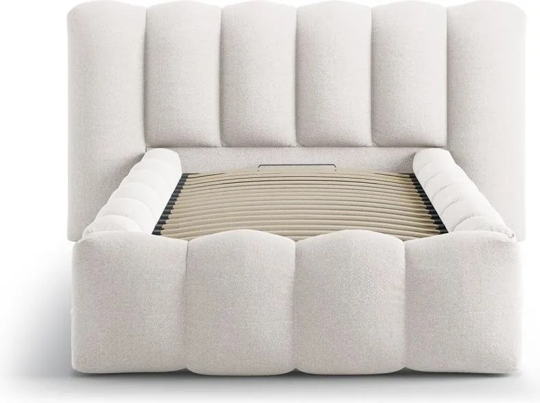 Krémovobiela čalúnená jednolôžková posteľ s úložným priestorom s roštom 90x200 cm Lupine – Micadoni