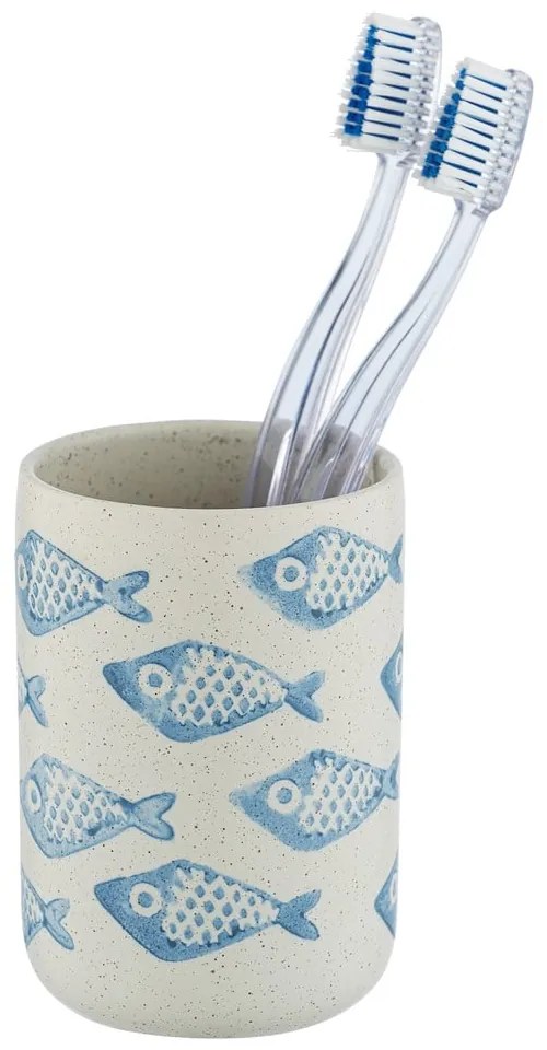 Modro-biely keramický téglik na kefky Wenko Aquamarin