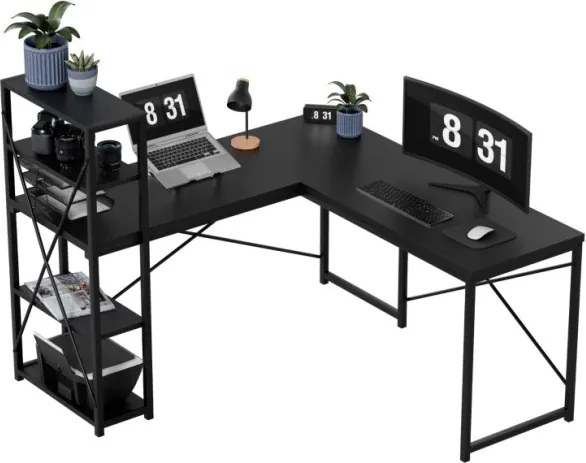 Rohový pracovný stôl s policami Leader 5.9 čierny