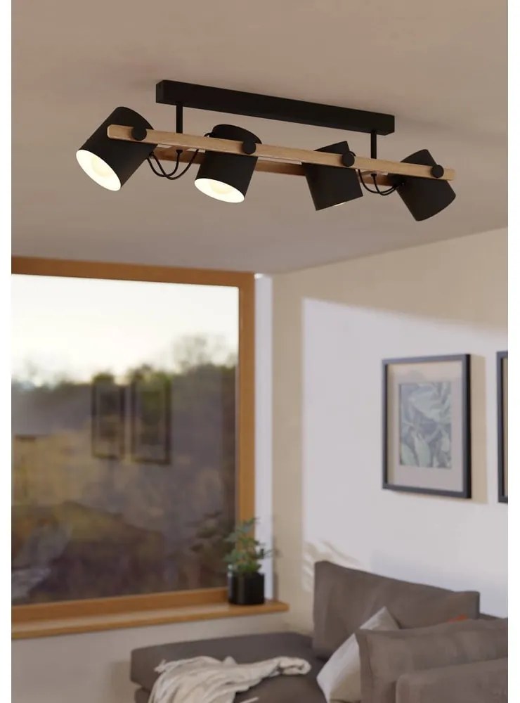 Stropné svietidlo v čiernej a prírodnej farbe s kovovým tienidlom 10x19 cm HORNWOOD - EGLO