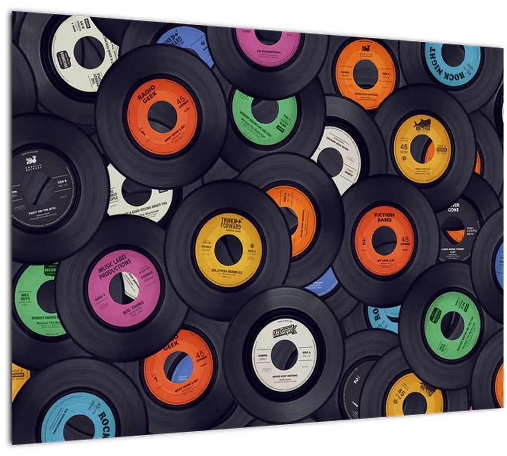 Sklenený obraz - Hudobné gramofónové platne (70x50 cm)