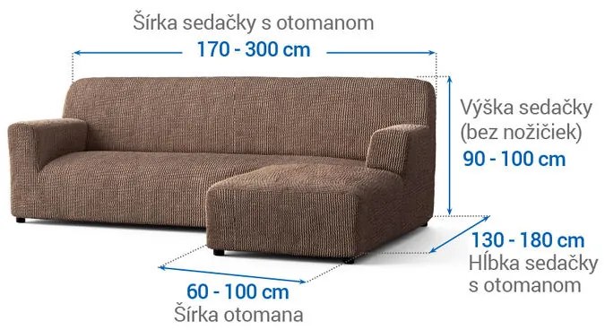Bielastické poťahy COSTINA oriešková sedačka s otomanom vpravo (š. 170 - 300 cm)