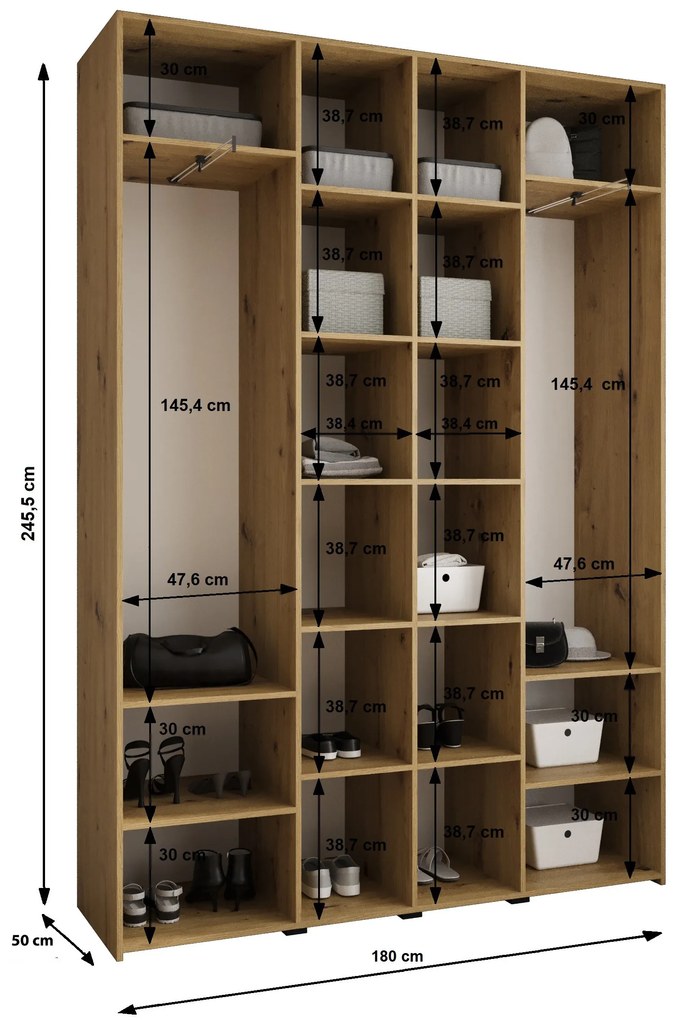 Šatníková skriňa 180 cm Carmela 50-2 (kašmír + čierna). Akcia -20%. Vlastná spoľahlivá doprava až k Vám domov. 1126755