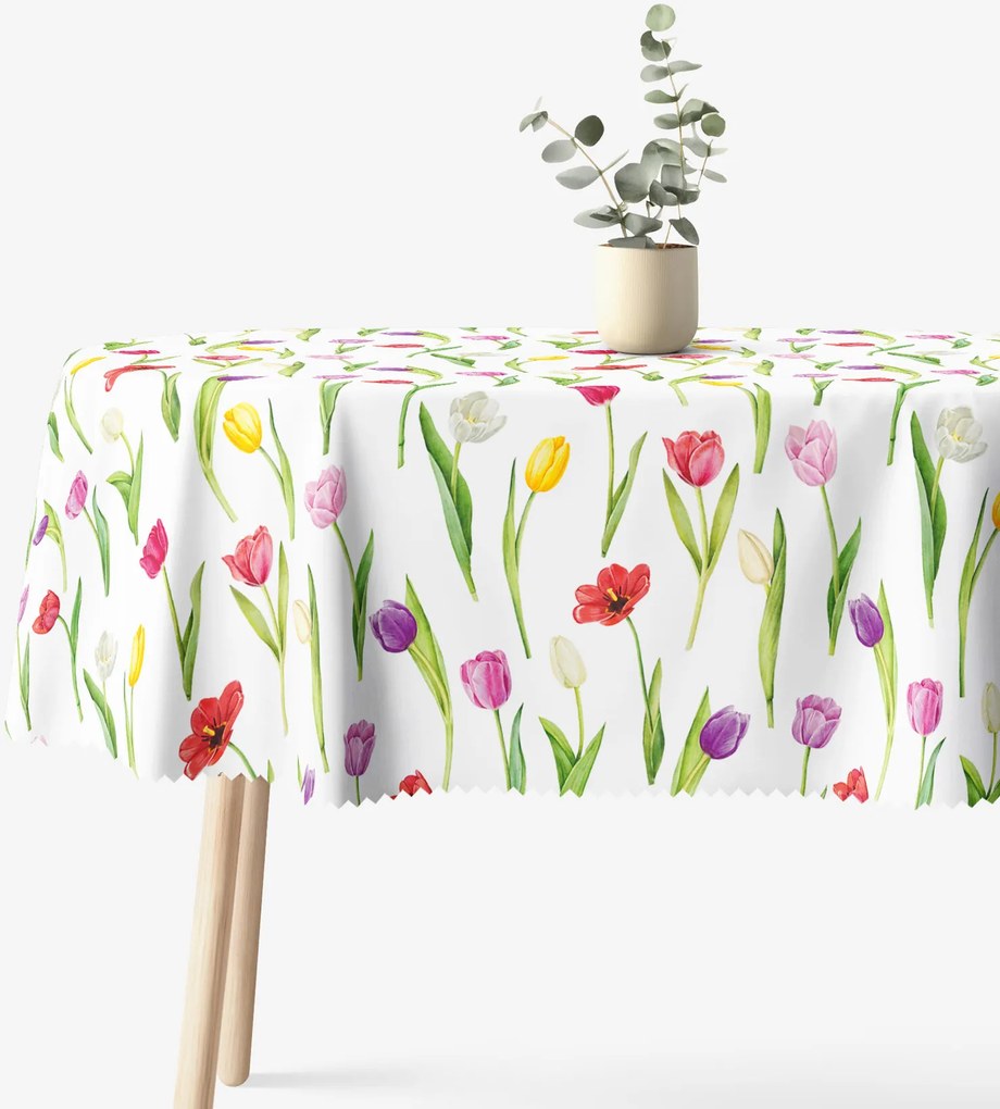 Goldea oválny teflónový obrus - farebné tulipány 140 x 220 cm