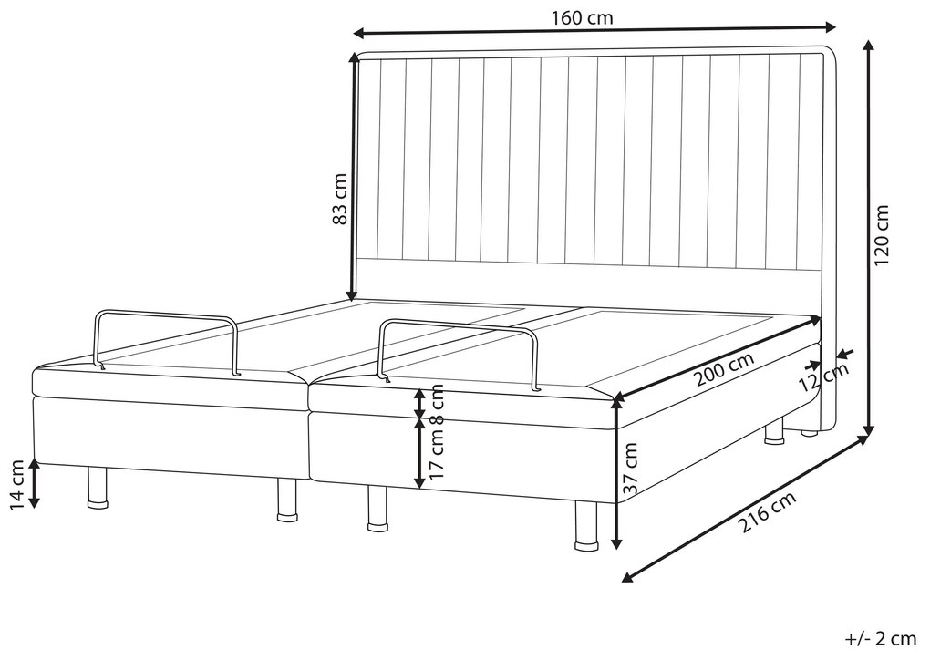 Polohovateľná čalúnená posteľ 160 x 200 cm sivá DUKE II Beliani