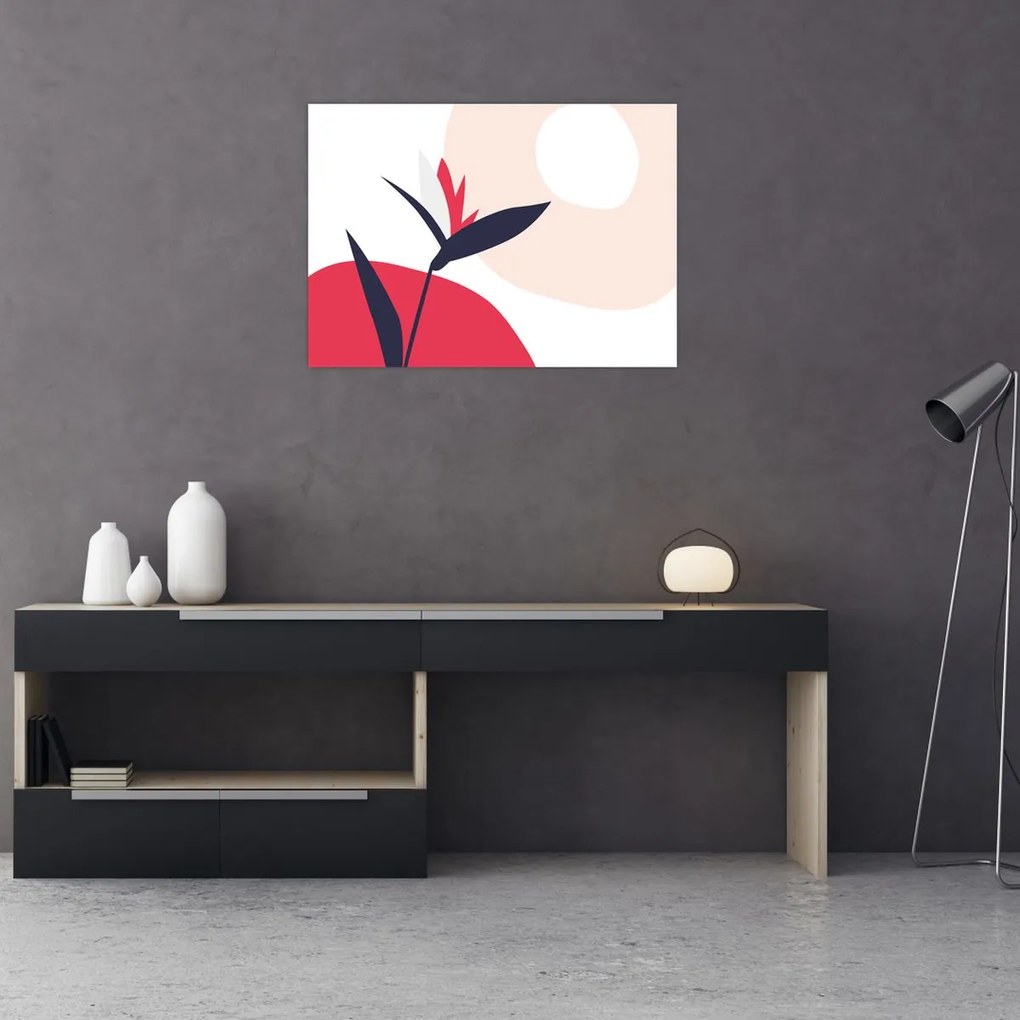 Obraz - Ružová florálna abstrakcia N⁰1 (70x50 cm)