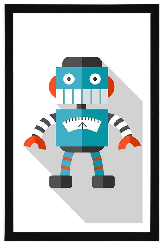 Plagát s paspartou modrý robot na bielom pozadí - 30x45 silver