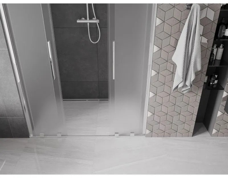 Mexen Velar Duo, posuvné sprchové dvere do otvoru 140 cm, 8mm sklo námraza, chrómová, 871-140-000-32-01