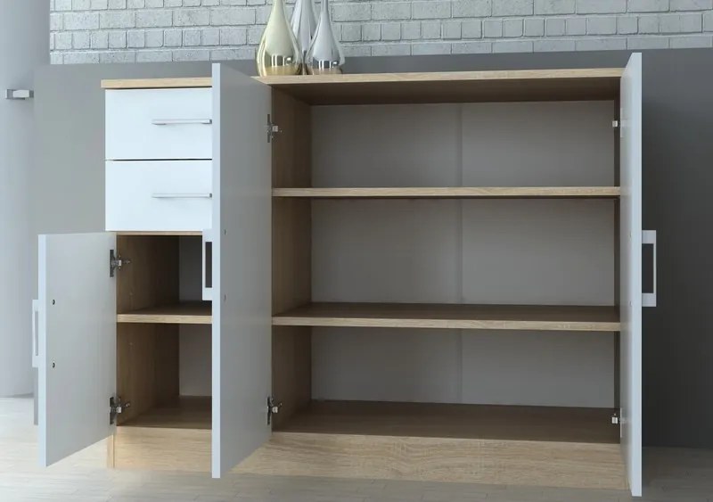 Komoda 3-dverová Universal, dub sonoma/biela