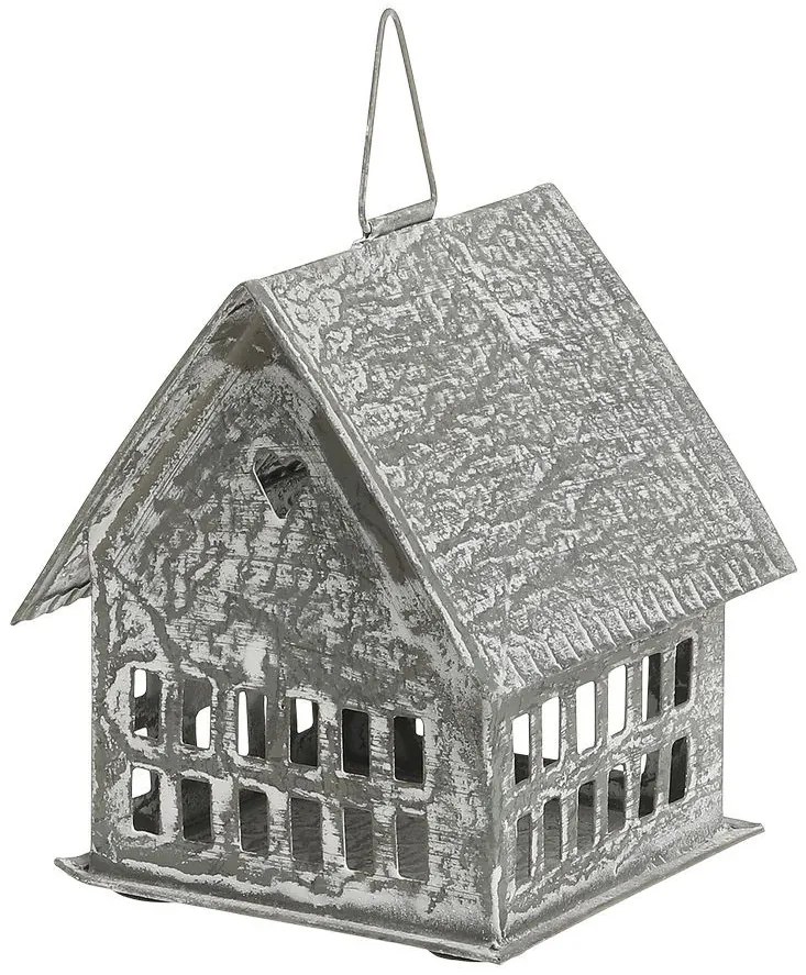 Zinkový antik kovový závesný domček na sviečku Canie - 8*8*10 cm
