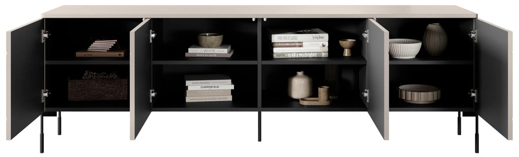 TV skrinka Sonatia štvordverová na kovových nohách 200 cm - kašmír