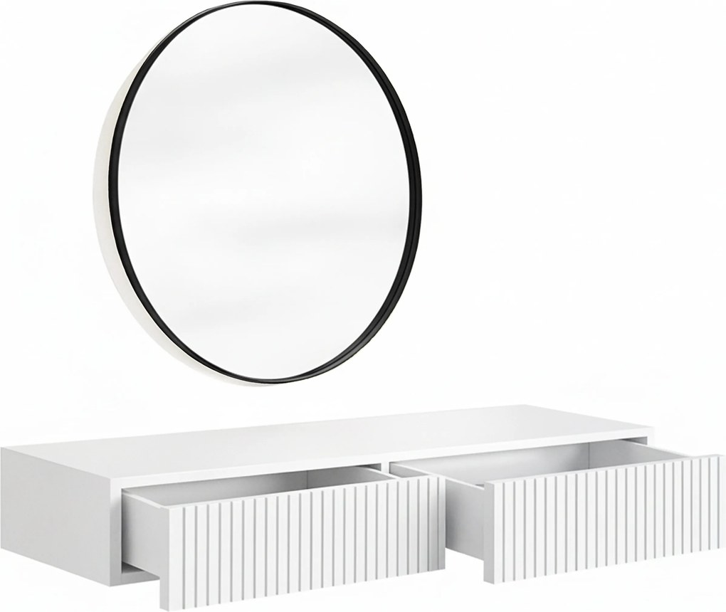 Závesný toaletný stolík Nicole so zrkadlom 60 cm - biely mat