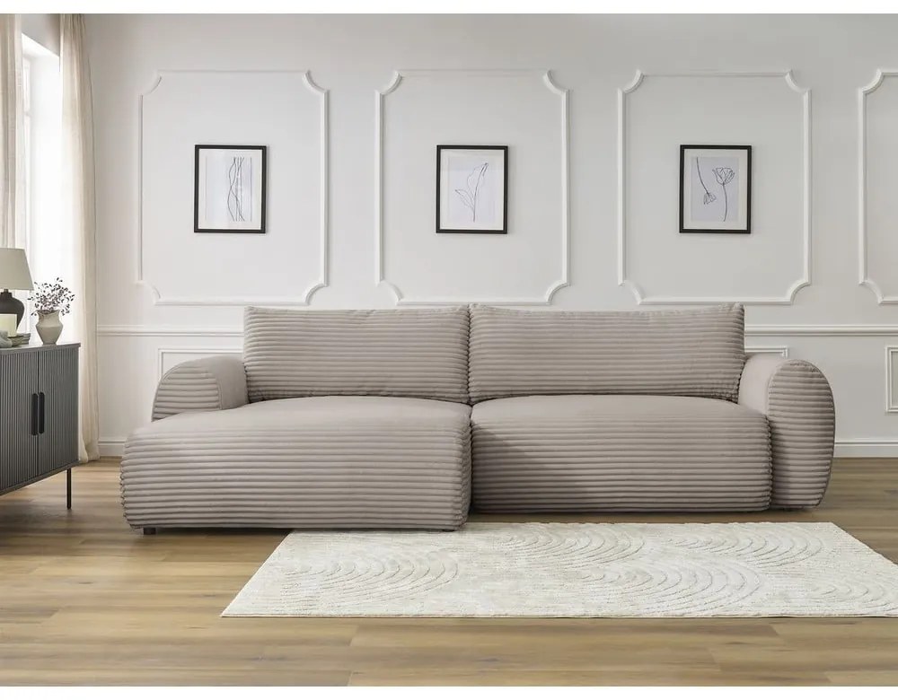 Svetlosivo-béžová menčestrová rozkladacia rohová pohovka (ľavý roh) Lucien – Bobochic Paris