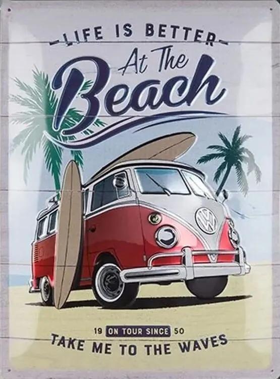 Plechová ceduľa Volkswagen VW - T1 - At the Beach, (30 x 40 cm)