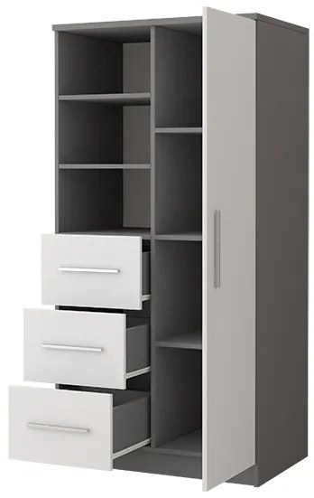 Šatníková skriňa Oleg II (biela + sivá). Akcia -20%. Vlastná spoľahlivá doprava až k Vám domov. 1071593