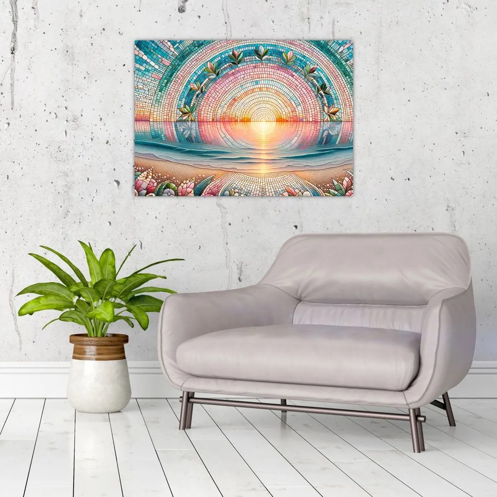 Sklenený obraz – Mozaika zapadajúceho slnka (70x50 cm)