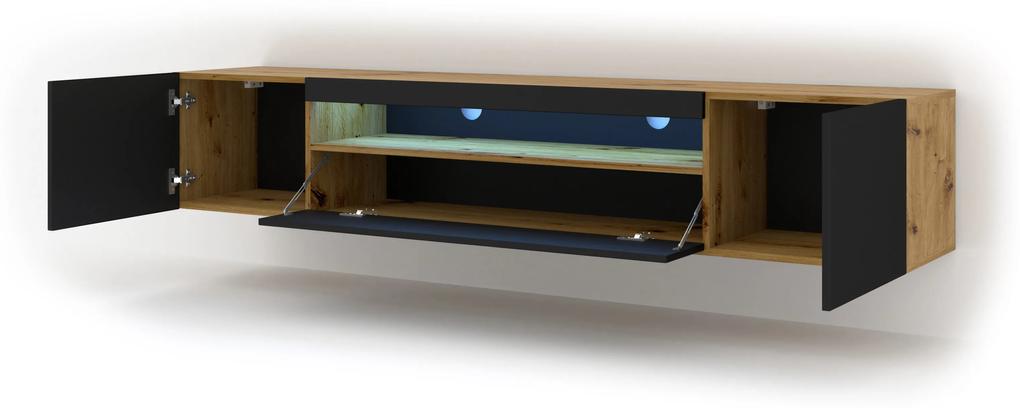 TV stolík/skrinka Aurora 200 (dub artisan + čierna matná) (LED). Vlastná spoľahlivá doprava až k Vám domov. 1057704