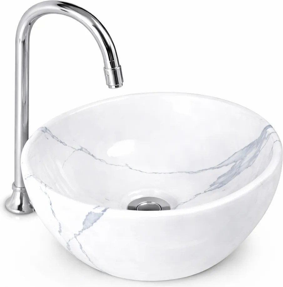 ASTI-M || Hlboké umývadlo na dosku, keramika, biela, mramor, okrúhla