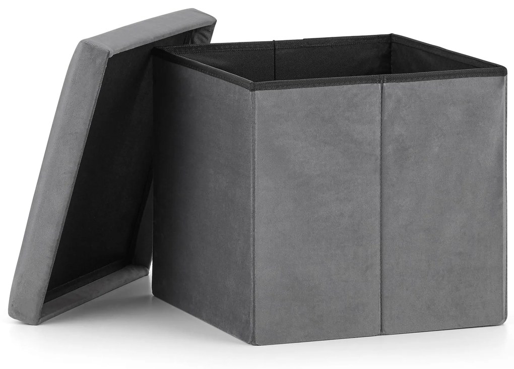 Sivý skladací taburet FURELA VELVET L 38 x 38 x 38 cm