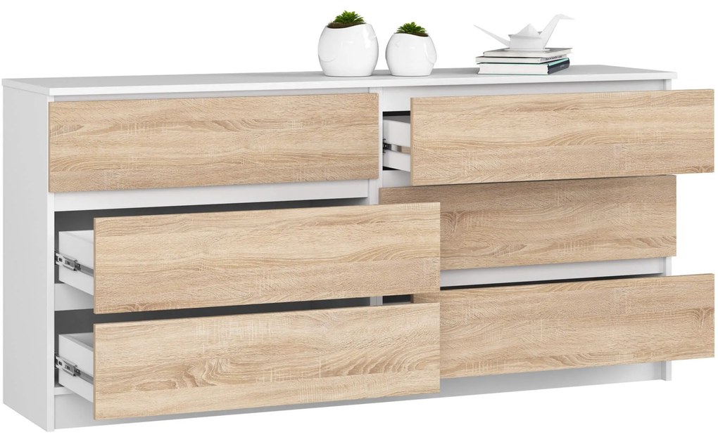 Komoda Rollo V 160 cm biela/dub sonoma