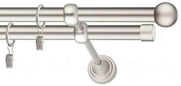 Dekorstudio Chrómová matná dvojradová garniža GUĽA 19mm Dĺžka: 240cm, Typ uchytenia: Držiak dvojitý modern, Typ príslušenstva: Krúžky tiché so štipcami