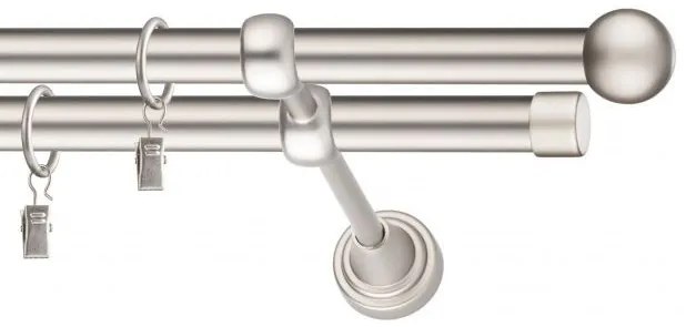 Dekorstudio Chrómová matná dvojradová garniža GUĽA 19mm Dĺžka: 420cm, Typ uchytenia: Držiak dvojitý modern, Typ príslušenstva: Krúžky tiché so štipcami