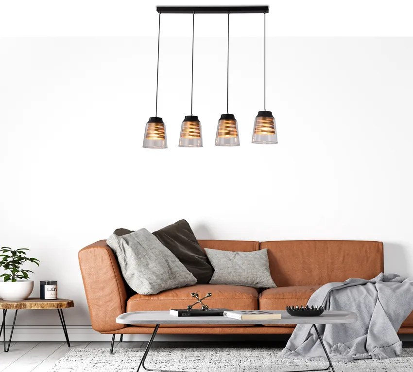 Candellux Čierno-zlatý závesný luster Fresno pre žiarovku 4x E27 34-78124