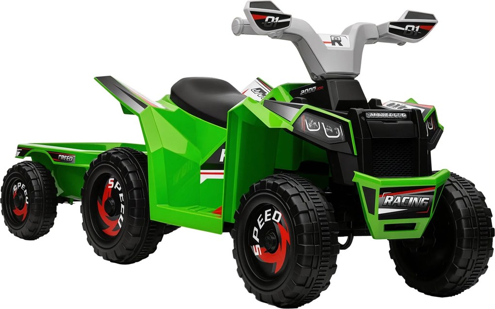 HOMCOM Detský elektrický štvorkolový bicykel 6V, Detské vozidlo, Elektrické auto s prívesom pre deti 1,5-3 roky, 2,5 km/h, Kov, 106 x 41,5 x 48,5 cm,
