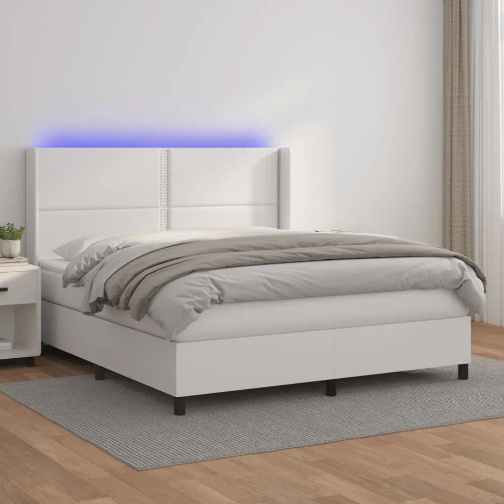 Boxspring posteľ s matracom a LED biela 160x200 cm umelá koža 3139332