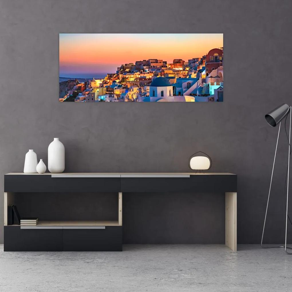 Obraz - Santorini pri zotmení (120x50 cm)