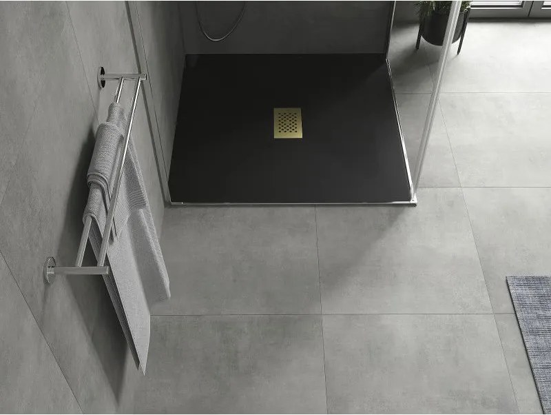 Mexen Hugo, štvorcová sprchová vanička SMC 100 x 100 cm, čierna, zlatá krytka, 42701010-G