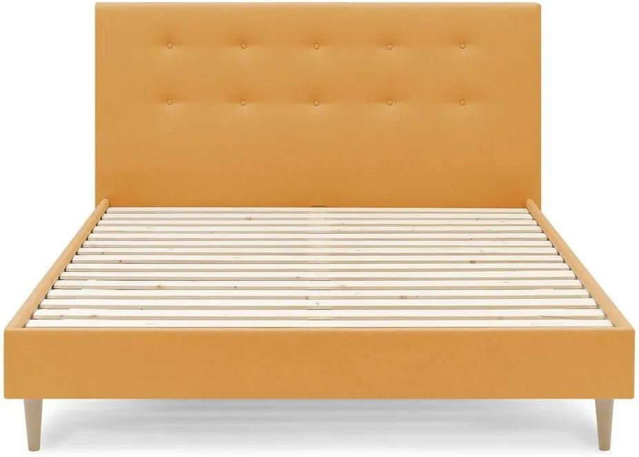 Žltá dvojlôžková posteľ Bobochic Paris Rory Lights, 180 x 200 cm