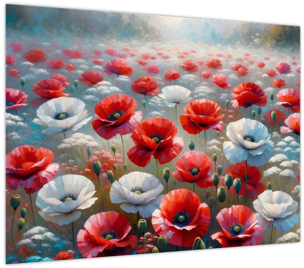 Sklenený obraz - Pole vlčích makov (70x50 cm)