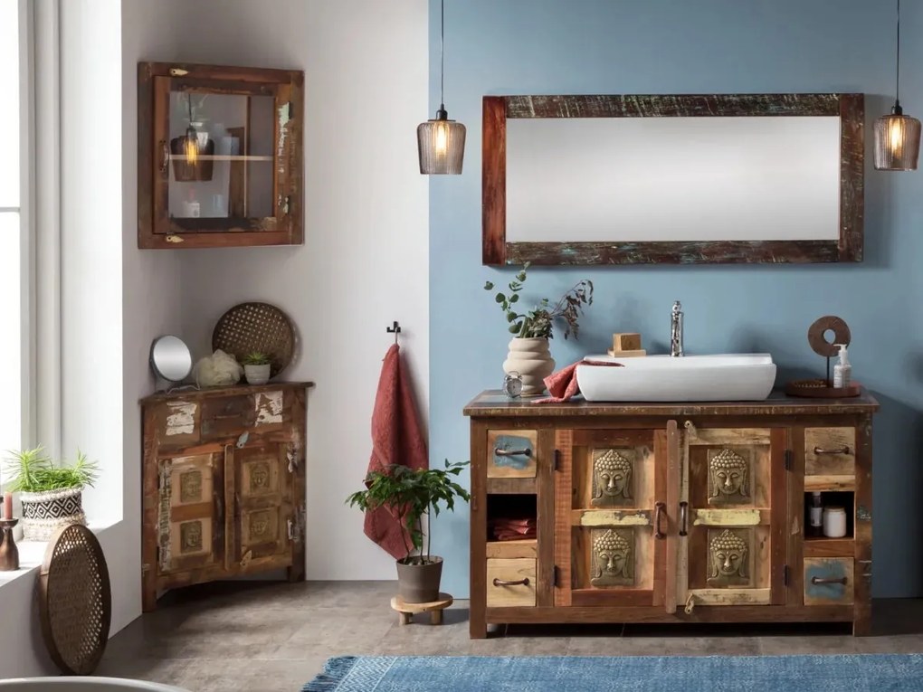 furniture-nabytek.cz - Rohová nástenná skrinka Sumana z recyklovaného tvrdého dreva, lakovaná, hnedá
