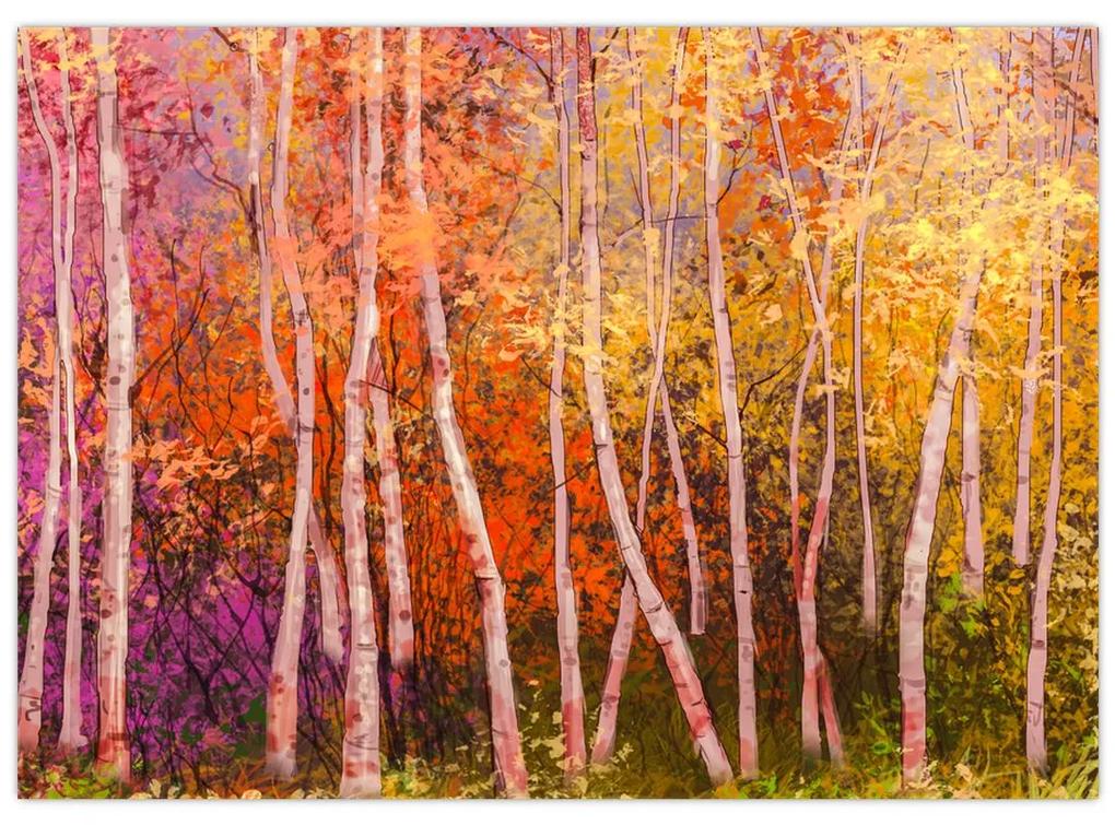 Sklenený obraz farebného lesa (70x50 cm)