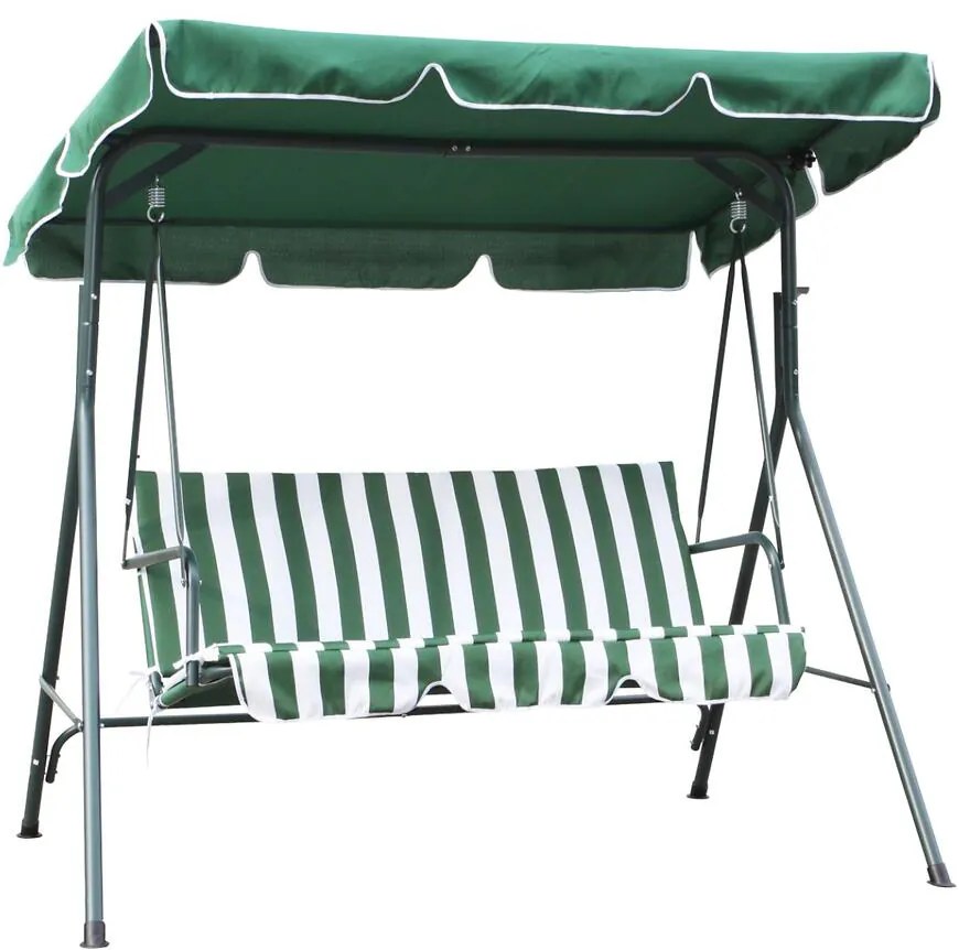 Záhradná hojdačka s bielymi a zelenými pruhmi