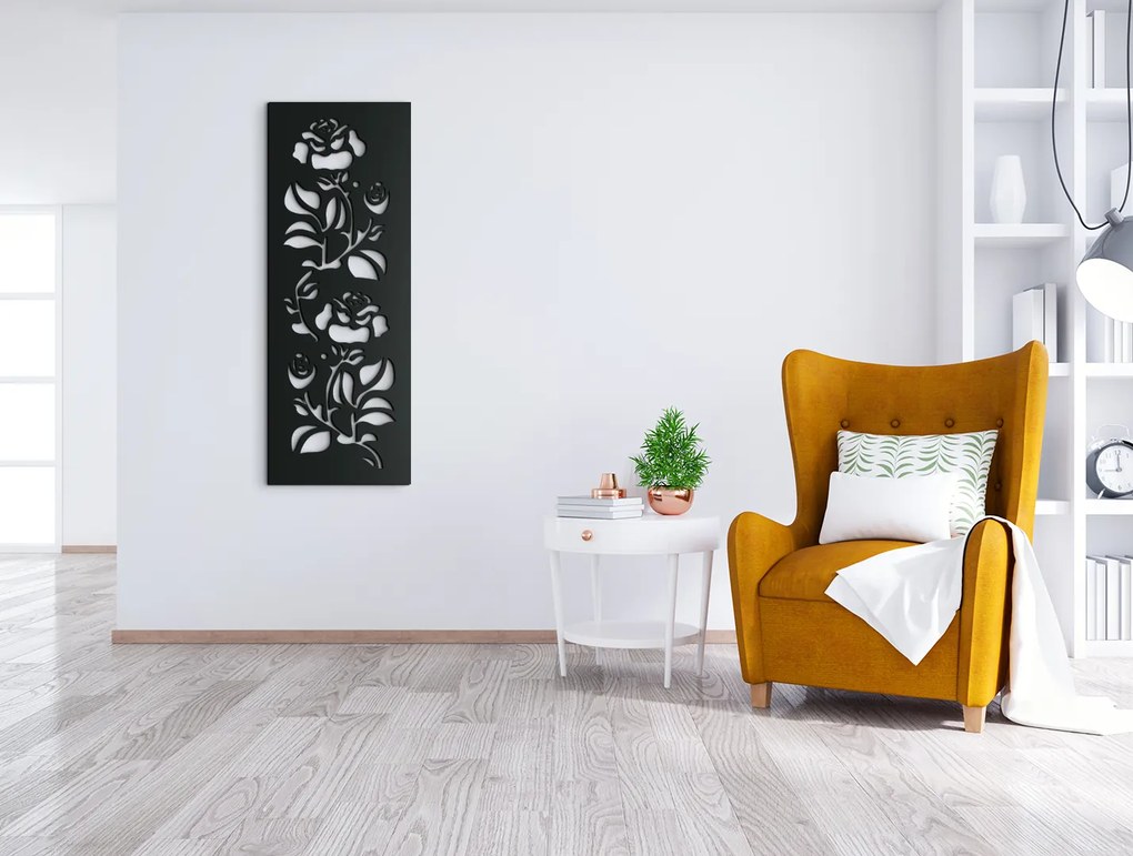 drevko Drevený obraz Ruže Rozmer obrazu: 44,5 x 16,5 cm, Farba dekorácie: Čierna