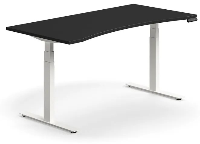 Výškovo nastaviteľný stôl QBUS, ergonomický, 1600x800 mm, biely rám, čierna